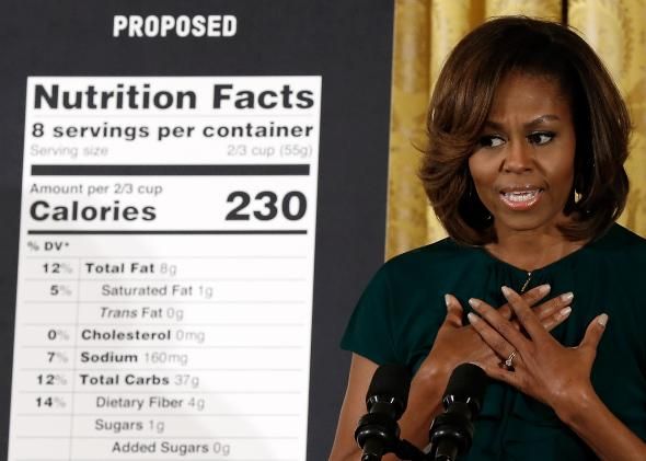 Michelle Obama marks a victory for healthy eating campaign with changes to food nutrition labels