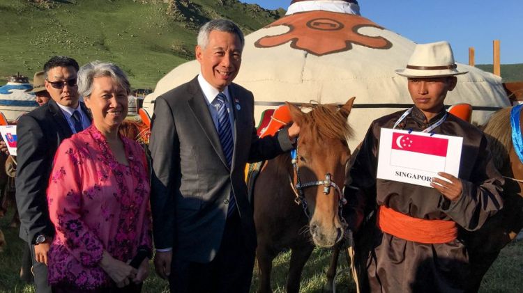 PM Lee presented with traditional gift horse during ASEM summit in Mongolia