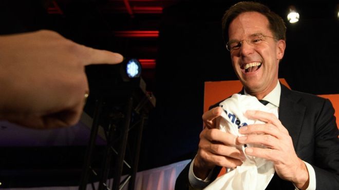 Dutch election: PM Rutte celebrates 'rejection of populism'