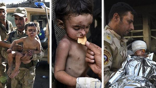 بالصور.. العثور على 3 أطفال تحت أنقاض الموصل