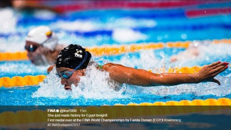 المصرية فريدة عثمان تفوز بالميدالية البرونزية في بطولة العالم للسباحة