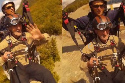 Azərbaycanda bir ilk 75 yaşlı kişi paraşütlə 2100 metrdən tullandı - VİDEO