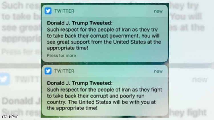 ترامب يثير الجدل بحذف تغريدة حول تظاهرات إيران