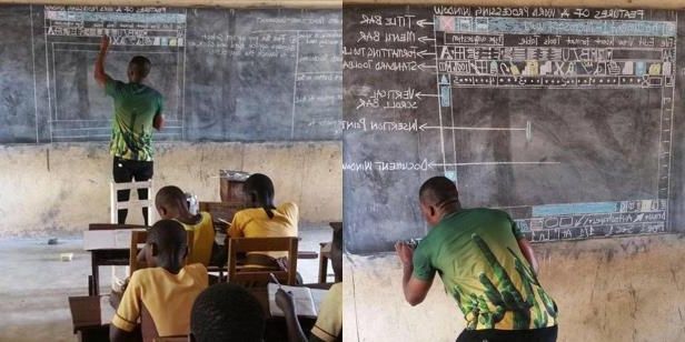 Microsoft подарит компьютер африканскому учителю. Он рисовал на доске окно Word