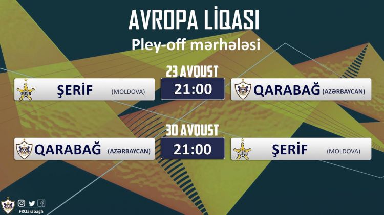Определилось время матчей между "Карабахом" и "Шерифом"