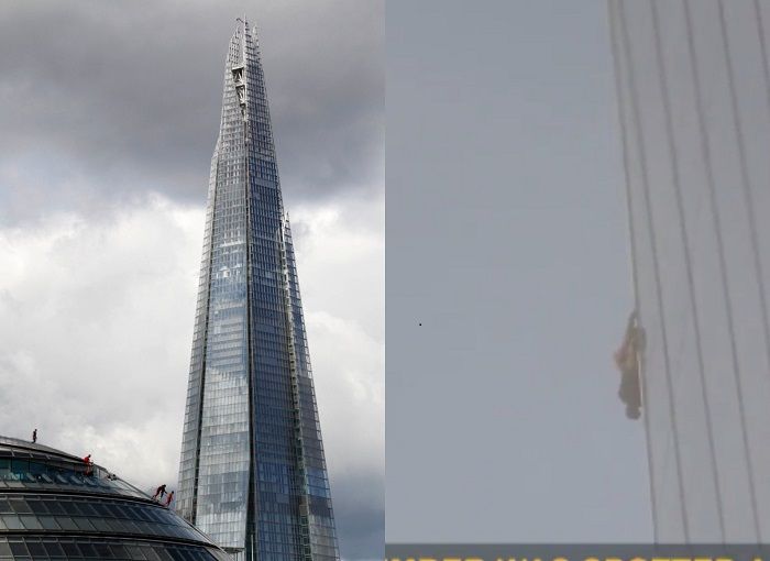 Man climbing to the top of Europe's 2nd-tallest skyscraper