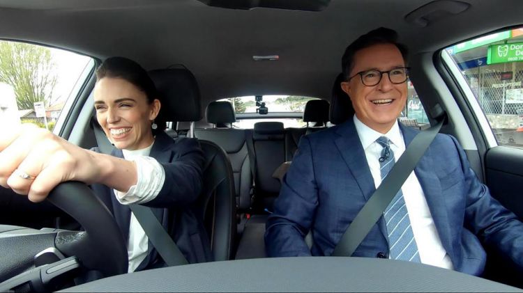It's Colbert karaoke as New Zealand PM hosts US comedian