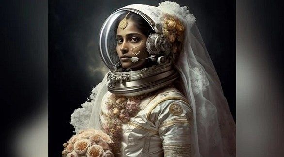 فنان يستخدم الذكاء الاصطناعي لإظهار رواد الفضاء بملابس الزفاف