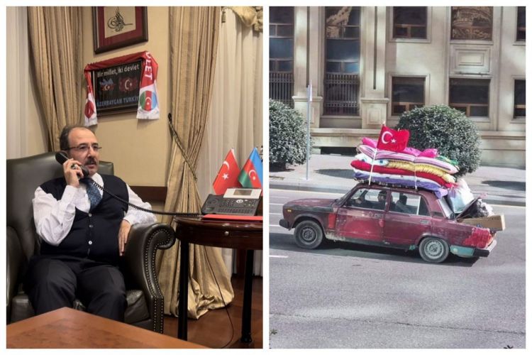 Посол Турции позвонил Сарвару Баширли, который на своей старой машине перевозит помощь для пострадавших от землетрясения