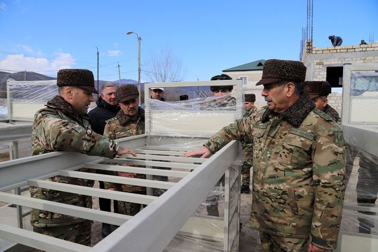Azerbaijani defence chief inspects construction works in liberated territories