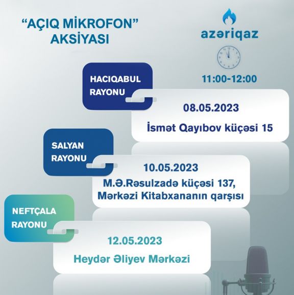 Növbəti həftə daha 3 rayonda “Azəriqaz” İB-nin “Açıq mikrofon”u qurulacaq