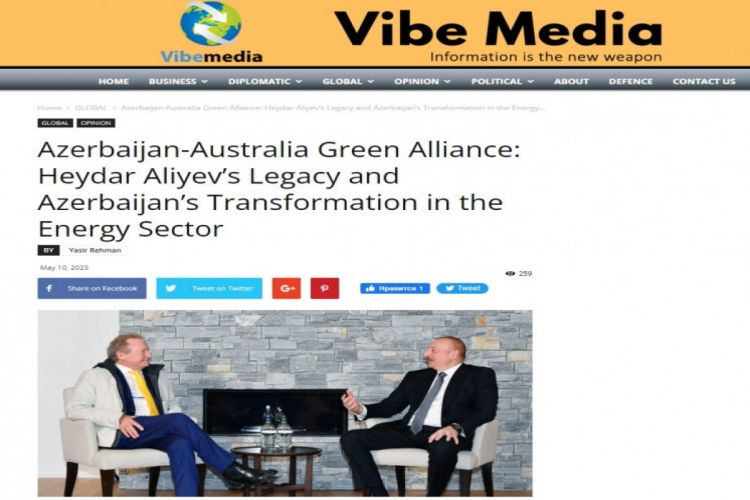 Australia's news portal publishes "Heydar Aliyev’s Legacy and Azerbaijan’s Transformation in the Energy Sector" article