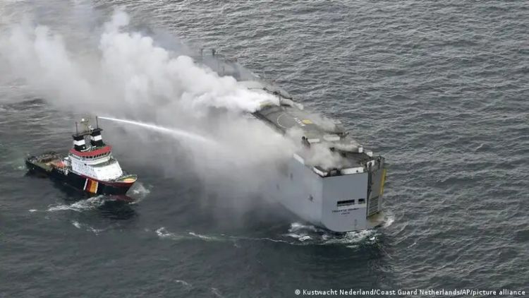 Burning ship off Dutch coast has more e-cars than thought